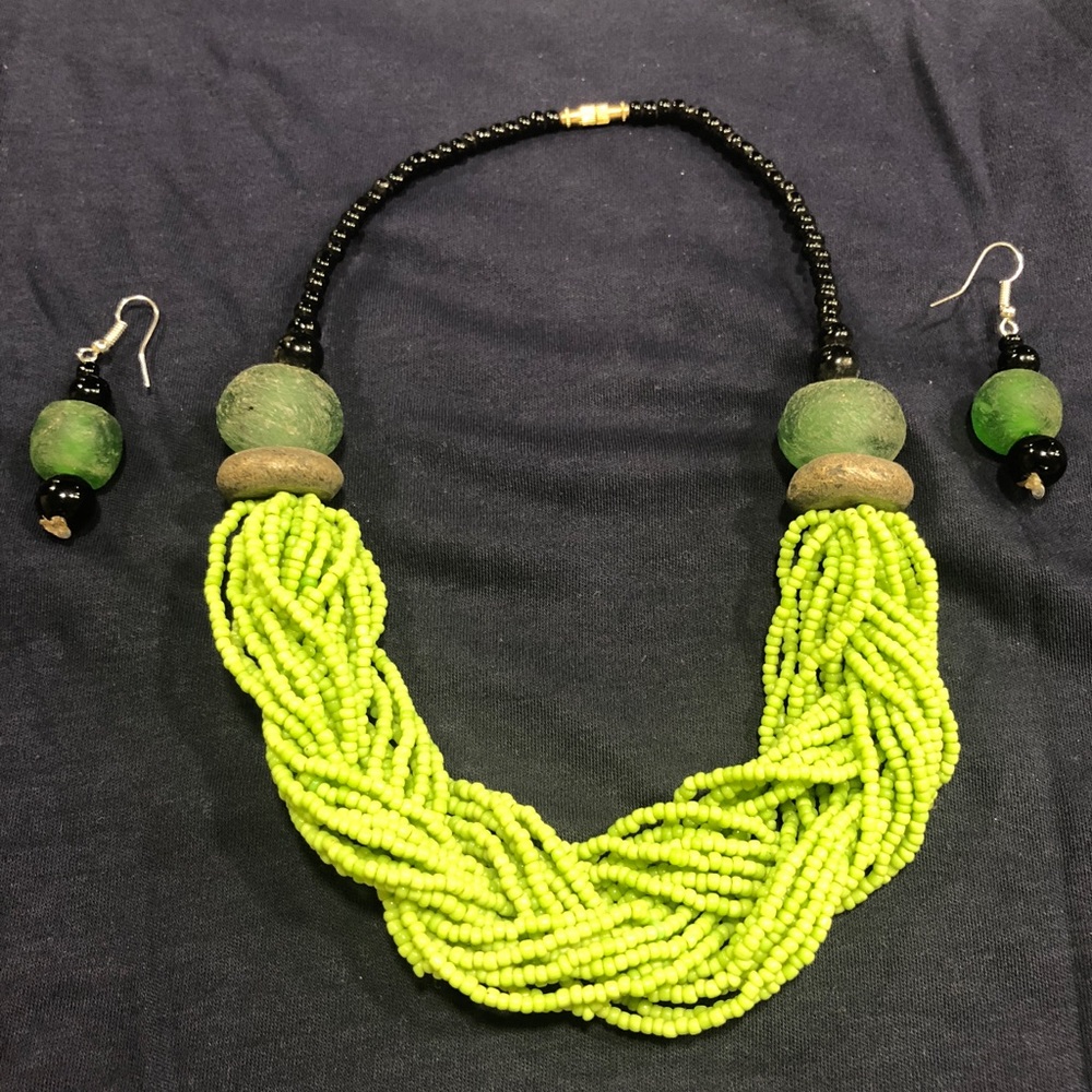 West Africa beads, seeds & stone handmade necklace